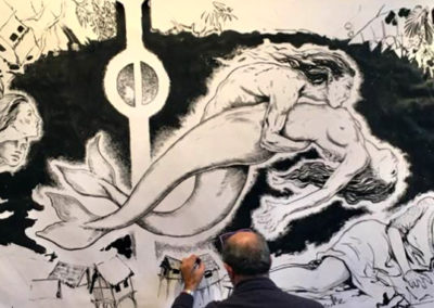 Gino Ceccarelli, Sirenas, Tinta China en papel, 180x429 cm.