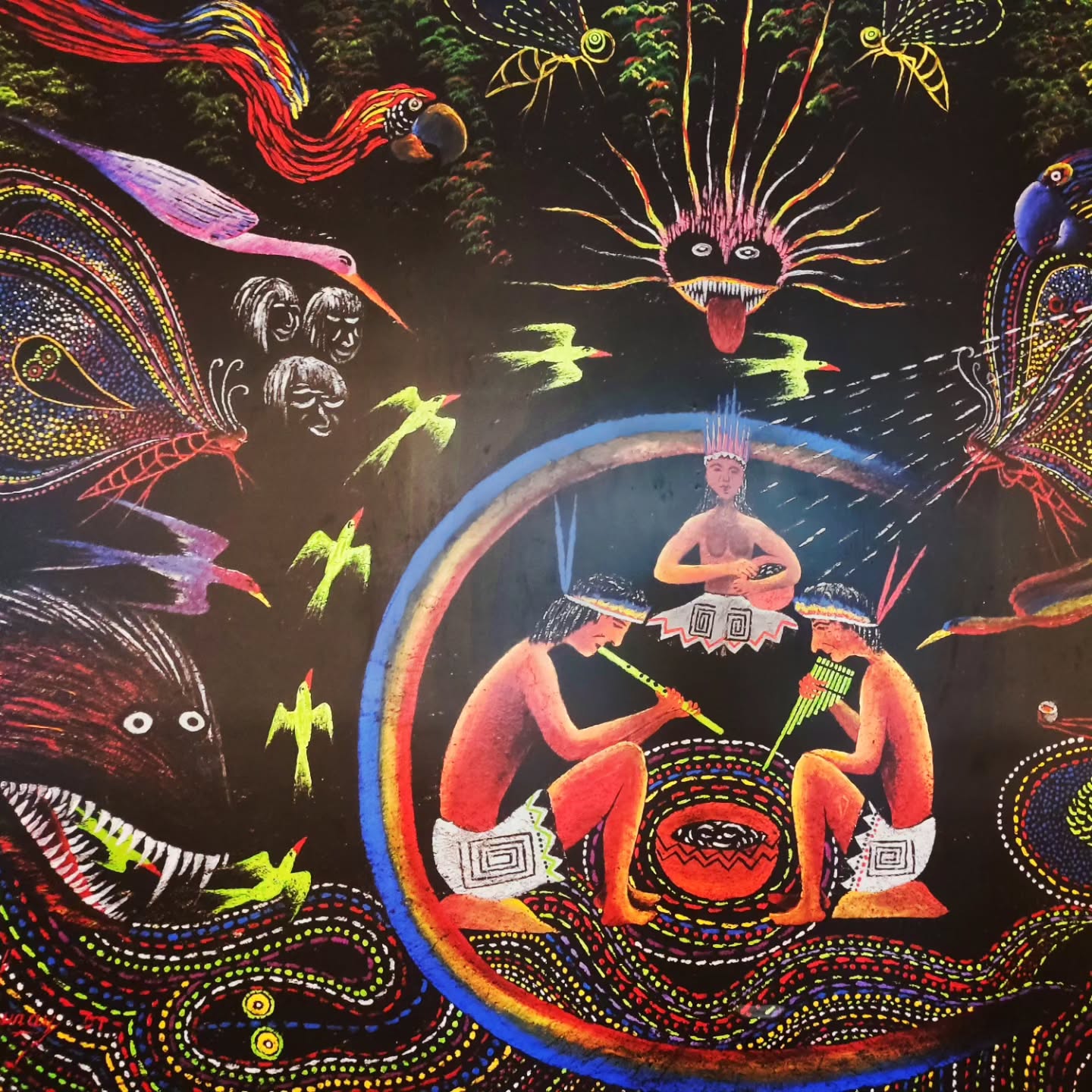 “Víctor Churay Roque paints a vision of music, ritual, and spirit. Flutes call forth birds, colors, and ancestral beings—where sound becomes light, and tradition turns into a living cosmos.”<br />

