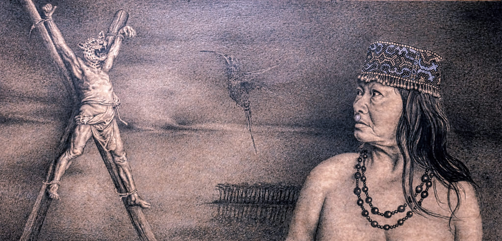 Miguel Vilca Vargas, Mujer guardando a un Jaguar crucificado.