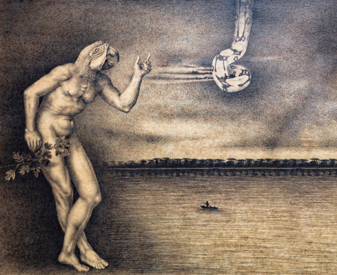 Miguel Vilca – “El origen del mito.” A figure half human, half bird